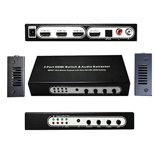 3port HDMI to HDMI+Audio (SPDIF+L/R),3 Port Switch HDMI Audio Extractor SPDIF/RCA Stereo Outputs Whith Oltra HD ARC EDID Setting 5