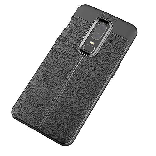 NALIA Silicone Case Compatible with OnePlus 6, Ultra-Thin Leather Look Protective Case Cover Slim Premium Hard Case Slim Mobile Phone Case Smart Phone Bumper Soft – Black 6