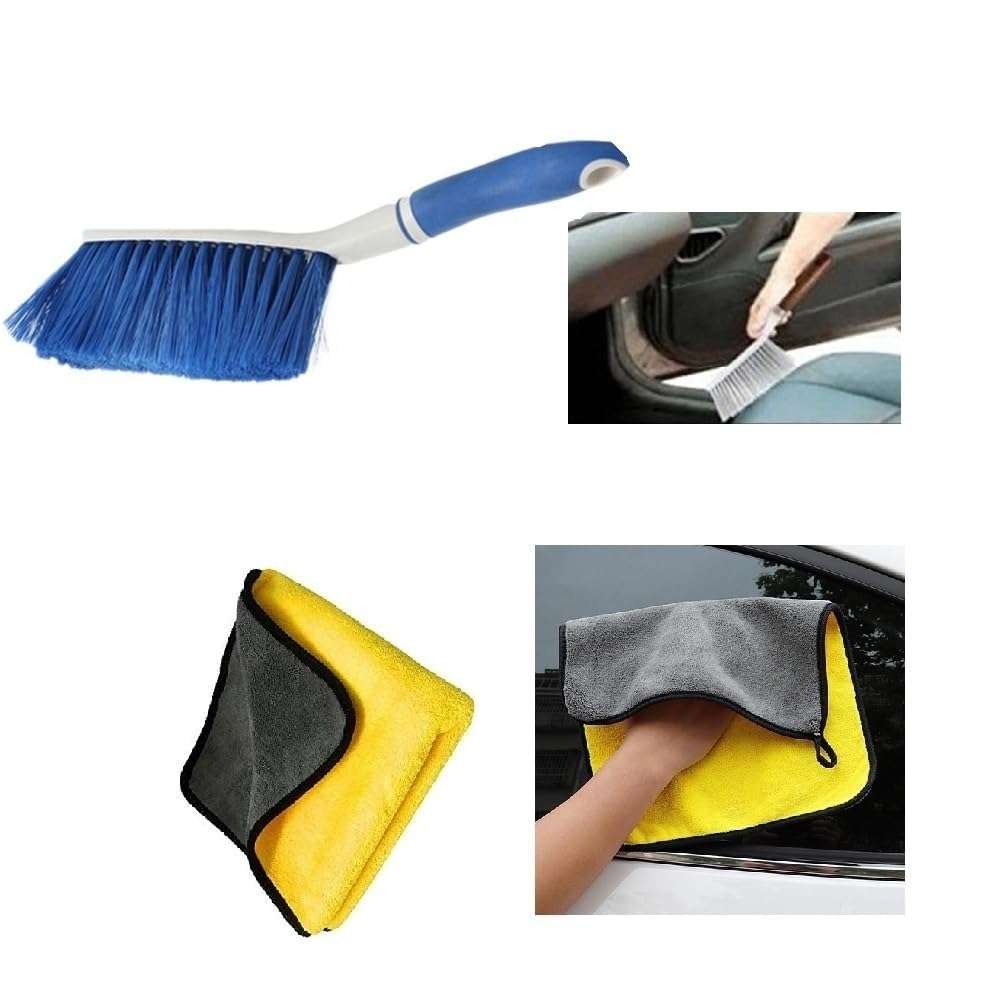MotoshozX Car Washing Cleaning Microfiber Towel Cloth with Seat | Carpet Brush Suitable for Ford Figo T1 [Combo] 3