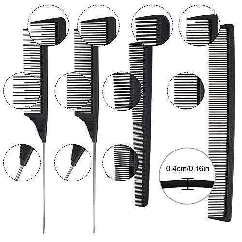 8 Pieces Rat Tail Combs Barber Comb Set Clipper Flattop Barber Comb Carbon Lift Teasing Combs and Heat-Resistant Fiber Cutting Comb for Men Women Styling Comb 2