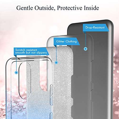 Compatible With LG K40 Case,K12 Plus/X4 2019/LMX420 Phone Case w/HD Screen Protector,Gradient Floating Glitter Liquid Quicksand TPU Bumper Cushion Shockproof Phone Protective Cover for Girls Women 2