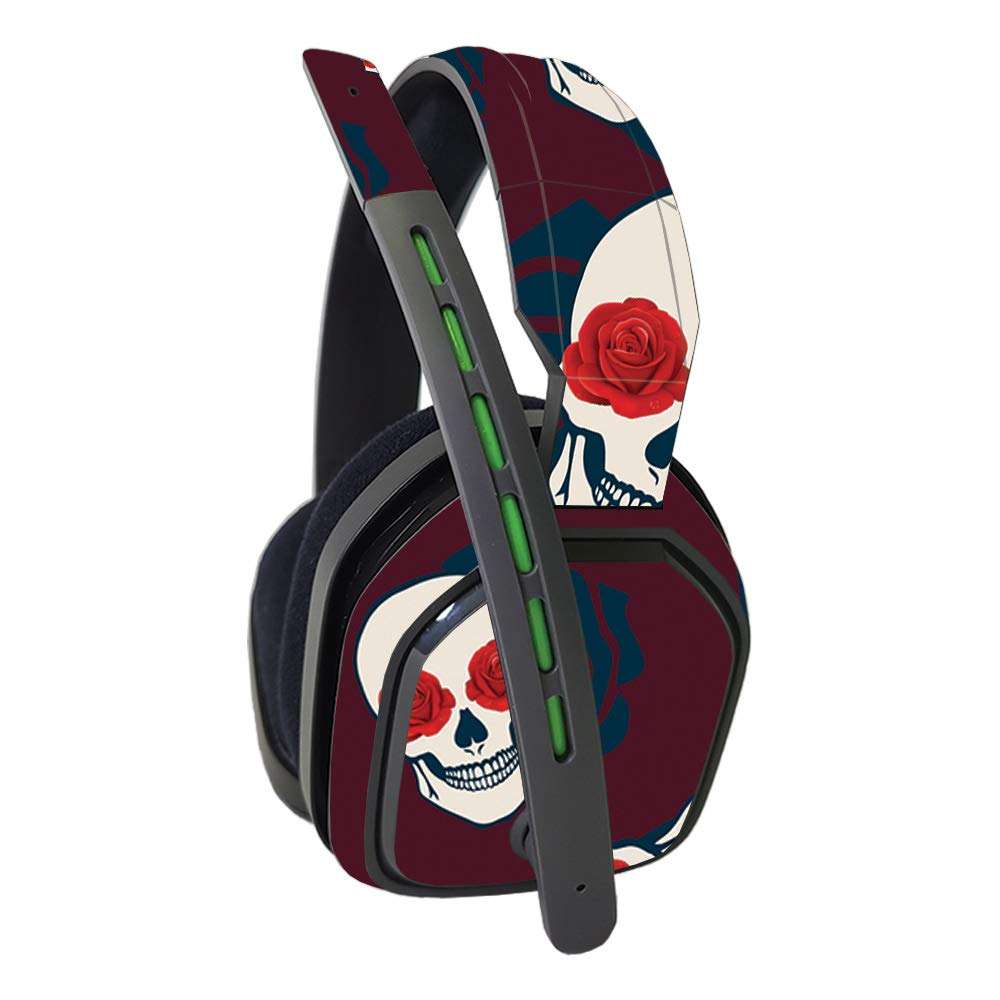 MightySkins Skin Compatible with Astro A10 Headset - Skulls N Roses | Protective, Durable, and Unique Vinyl Decal wrap Cover | Easy to Apply, Remove, and Change Styles | Made in The USA 1