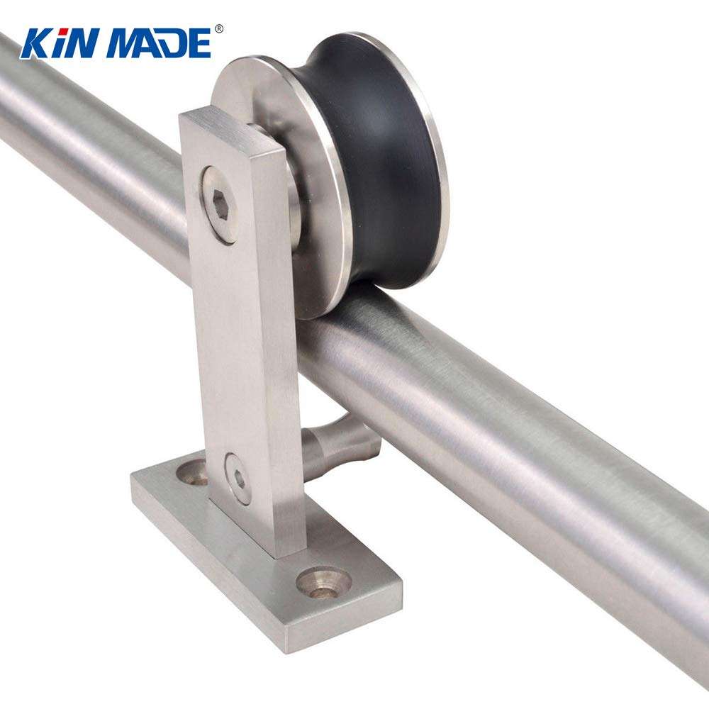 KIN Made USA Warehouse Top Mounted Wooden barn Door Hardware Sliding Kits Including Handle - (Length: 3.6m Double kit) 5