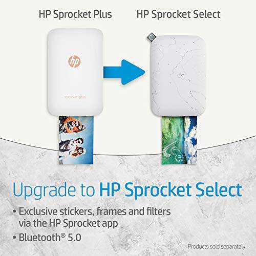 HP Sprocket Plus Instant Color Photo Printer, Print 30% Larger Photos on 2.3x3.4 Sticky-Backed Paper – White (2FR85A) 2