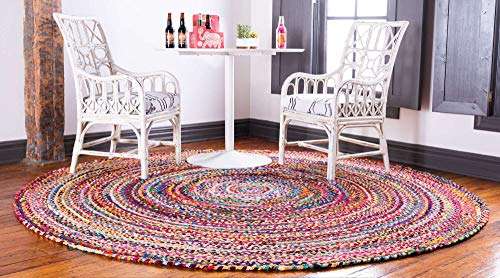 Unique Loom Braided Chindi Collection Area Rug - Layer (3' 3" Round, Multi/ Blue) 3