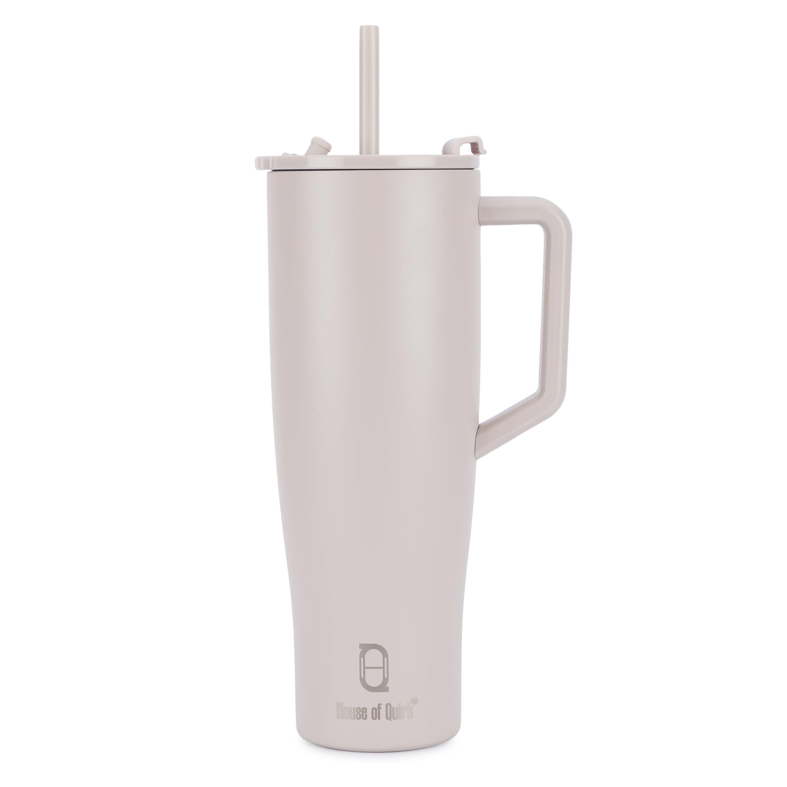 House of Quirk 1200ML Tumbler with Handle and 2 Straw Flip Lid, Stainless Steel Large Water Bottle Gifts for Women Men Him Her (Oat) 3