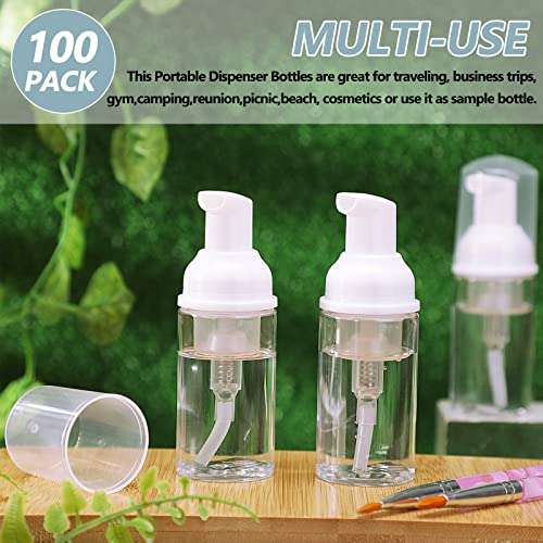 100 Pcs Foam Pump Bottle 1oz/30ml Mini Travel Plastic Empty Pump Lash Shampoo Clear Dispenser Portable Instant Soap Foaming Bottles for Hand Lotion Shampoo 5