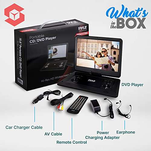 Pyle 17.9” Portable DVD Player, With 15" Swivel Adjustable Display Screen, USB/SD Card Memory Readers, Long Lasting Built-in Rechargeable Battery, Stereo Sound with Remote. (PDV156BK), Black 2