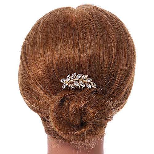 Small Bridal/Wedding/Prom/Party Gold Plated Clear Crystal Leaf Hair Comb - 50mm 3