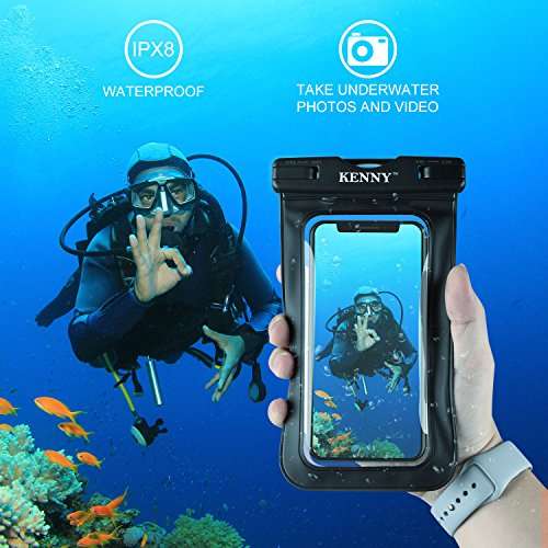 Waterproof Case,Kenny Universal IPX 8 Waterproof Phone Pouch, Cellphone Dry Bag with Neck Strap for Smartphones up to 6.0", NOT for Touch ID Fingerprint-2 Pack (Blue and Black) 6