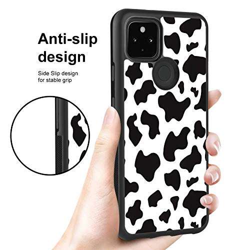 KANGHAR Google Pixel 5 Tire Cow Black White Slim Anti-Scratch Shockproof Skid Outline Durable PC Layer TPU Bumper Anti-Dropping Full Body Protection Cover -6 Inch 2
