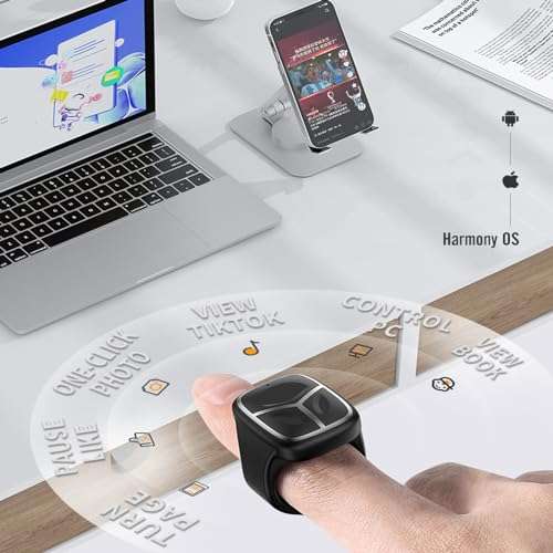 Bluetooth Ring Mouse, Wireless Handheld Remote Control Finger Mouse, Portable Mini Wearable Rechargeable for Phone/Tablets/iOS/Android/Harmony OS (Black) 3