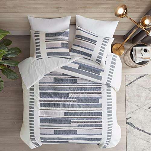INK+IVY 100% Cotton Comforter Set Trendy Stripe Textured Design, Modern Down Alternative, All Season Cozy Bedding with Matching Shams, Full/Queen, Gray/Blush Stripes 6