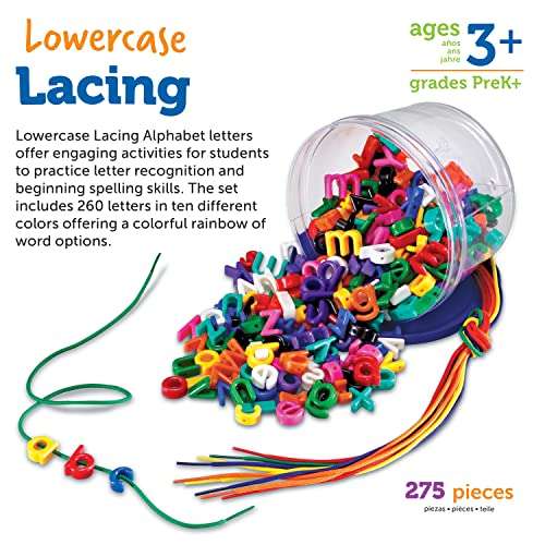 Learning Resources Lowercase Lacing Letters - 275 Pieces, Ages 3+, Toddler Alphabet Learning Toys, Letter Beads for Kids, Homeschool Supplies, Alphabet Beads, Early Spelling,Back to School Supplies 6