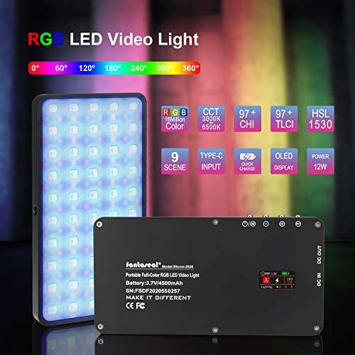 Fantaseal Portable Full Color RGB LED Video Light +Soft Box Set, Mini Smart Vlogging On Camera Lighting Panel, Idea Kit for YouTube Photograph Studio(4500mAh Fast Rechargeable Battery, 12W) 3