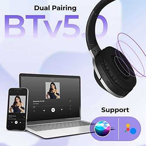 Zebronics Zoom Bluetooth 5.0 Wireless Headphone with 50 Hours Battery Backup, Deep Bass, Voice Assistant, Dual Pairing, Foldable Design, Built-in Mic and Calling Function 6