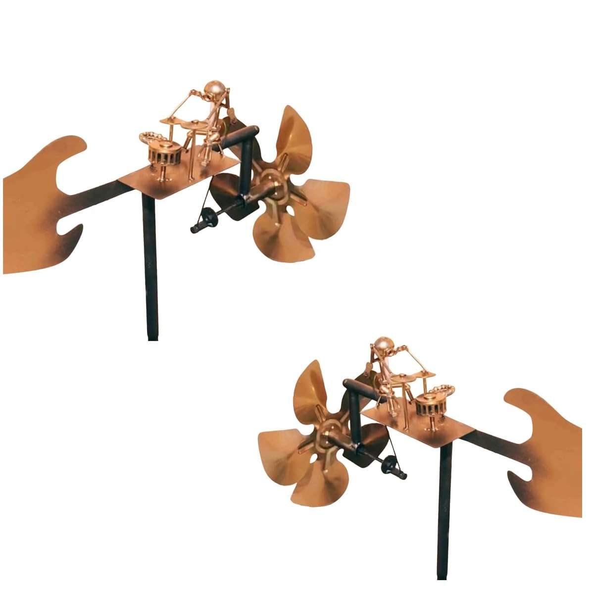 Handmade Metal Drummer Windmill, Percussionist Music Figurines and Statues, Rockin Art Figurine, Wind-Powered Kinetic Sculpture, Wind Spinners Novelty Lawn Garden Patio Decor, Drummer Decor (2 Sets) 1