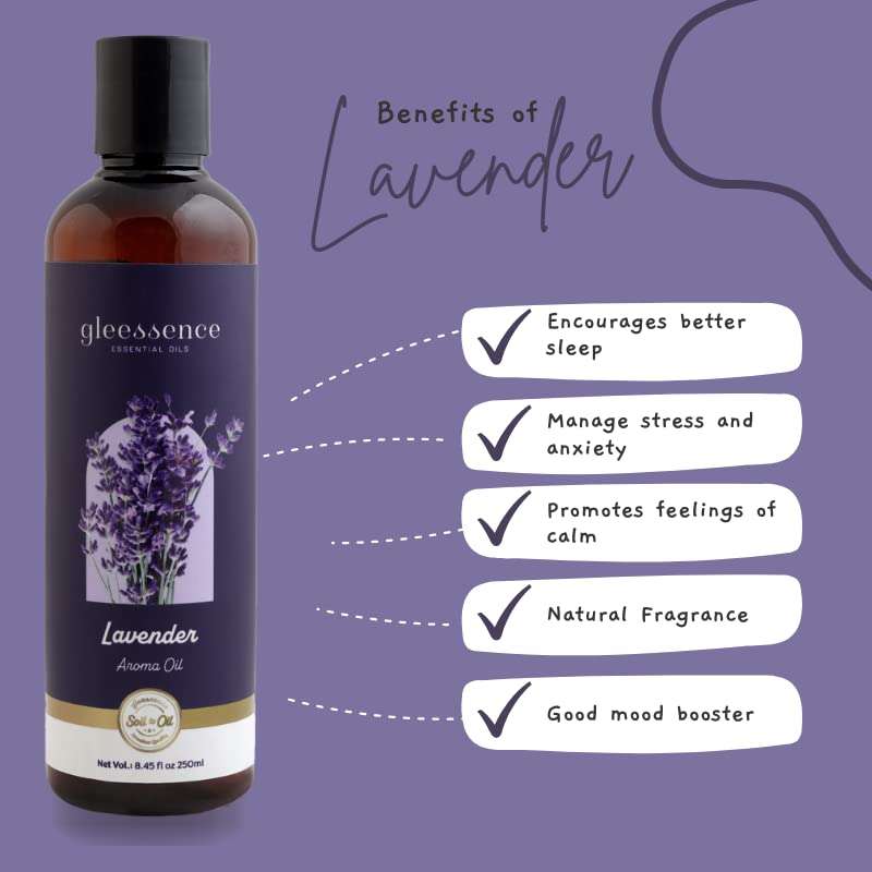 gleessence Pure & Natural Lavender Aroma Diffuser Oil - 250ml | Fragrance Oil for Home and Office Use | Reed Diffuser Oil Refill | Long Lasting Natural Aroma 4