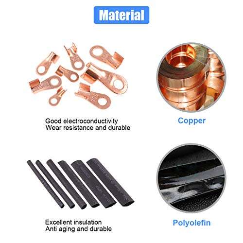 Glarks 300Pcs Open Barrel Wire Crimp Copper Ring Lugs Wire Crimp Terminal Connectors OT 5A 10A 20A 30A 40A 50A 60A 100A with Heat Shrink Tubing Assortment Kit for Auto Car Battery Cable Connector 4