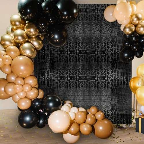 Ayfjovs 49 Pack 12” Panels-Black Shimmer Wall Backdrop, Black Sparkle Backdrop for Wedding Birthday Party Anniversary Photo Booths Stage Performances Runway Prom Background 1