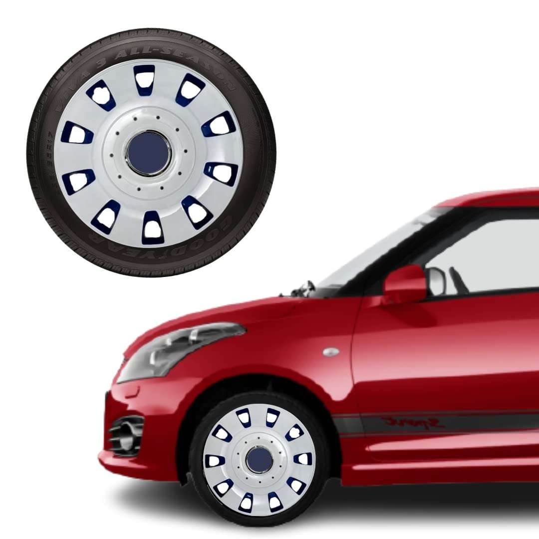 Oshotto Premium OSHO-WC53BW 12-inch White and Blue Double Paint Finish Universal Fitting-Push Type Car Wheel Cover (Set of 4) 1