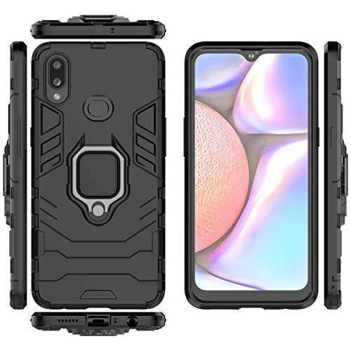 for Samsung Galaxy A10S Case,Hybrid Heavy Duty Shockproof Armor Dual Layer Protection Defender Back Case Cover for Samsung Galaxy A10S Tempered Glass Screen Protector (Black) 2