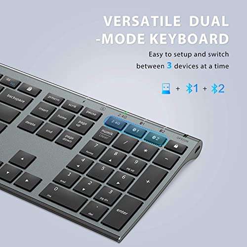 iClever Wireless Keyboard and Mouse DK03, Rechargeable Dual-Mode (Bluetooth+2.4G) Bluetooth Keyboard and Mouse Set, Ultra-Slim Multi-Device Keyboard for Mac, iPad, Apple, Android, Windows, Grey 3