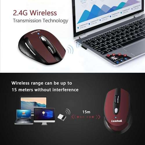 LeadsaiL Wireless Mouse for Laptop, 2.4G Portable Slim Cordless Computer Mouse with 6 Buttons, USB Mouse for Windows 10/8/7/Mac/MacBook Pro/Air/HP/Dell/Lenovo/Acer 2