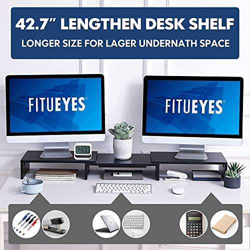 FITUEYES Dual Monitor Stand – 3 Shelf Computer Monitor Riser, Wood Desktop Stand with Adjustable Length and Angle, Desk Accessories, Office Supplies Medium Black, DT108008WW 6