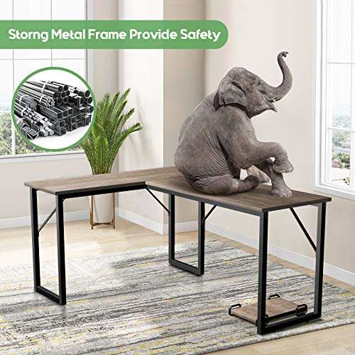 TUSY Modern L-Shaped Desk Computer Corner Desk Gaming Office PC Table, Sturdy Simple Industrial Style Home Office Writing Workstation Steel 6