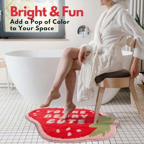 Extra Large Bath Bites Strawberry Bath Mat 35"x41" - You're Berry Cute, Fun Bath Mat, Large Area Rug, Aesthetic Bathroom Rugs for bathroom decor or home decor, cute bathroom mat non slip washable rug 6