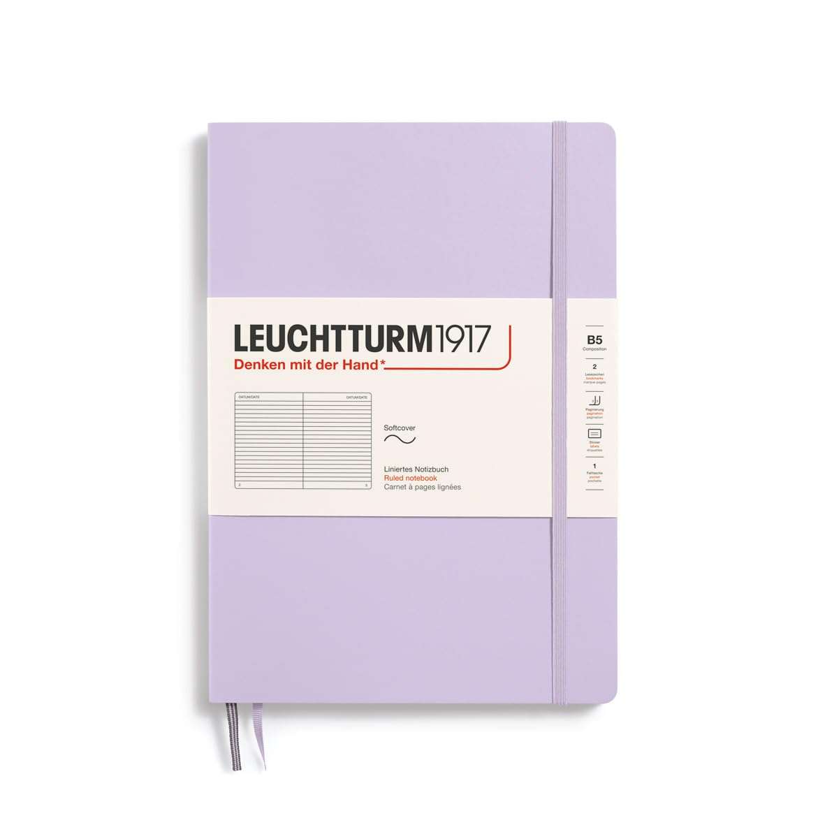 LEUCHTTURM1917 - Notebook Softcover Composition B5-123 Numbered Pages for Writing and Journaling (Ruled, Lilac) 1