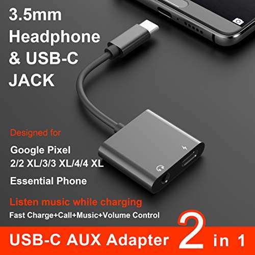 ivoros USB C to 3.5mm Headphone & Charge Adapter, Type C Audio Jack Earphone Aux Converter,Design for Samsung Galaxy S21/S20/FE 5G/+/Ultra/Note 20/10/Plus,Google Pixel 4/3/2 XL,ipad Pro/Air 4-Black 2