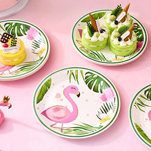 WERNNSAI 50PCS 9'' Flamingo Plates - Hawaiian Luau Tropical Themed Party Supplies Disposable Paper Tableware Dinner Plates for Birthday Summer Pool Beach Picnic Party 4