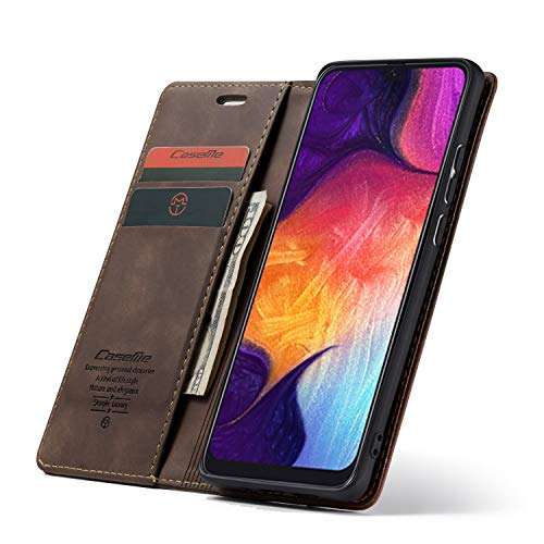 Galaxy A50 Case,Bpowe Leather Wallet Case Classic Design with Card Slot and Magnetic Closure Flip Fold Case for Samsung Galaxy A50 (Coffee) 2