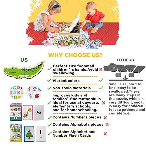 ODDODDY Educational Wooden Toys Magnetic Puzzles Art Easel Drawing Board Letters and Numbers Animals Puzzles Magnets Preschool Homeschool Supplies Learning Games Gifts for Kids Toddlers Boy Girl 5