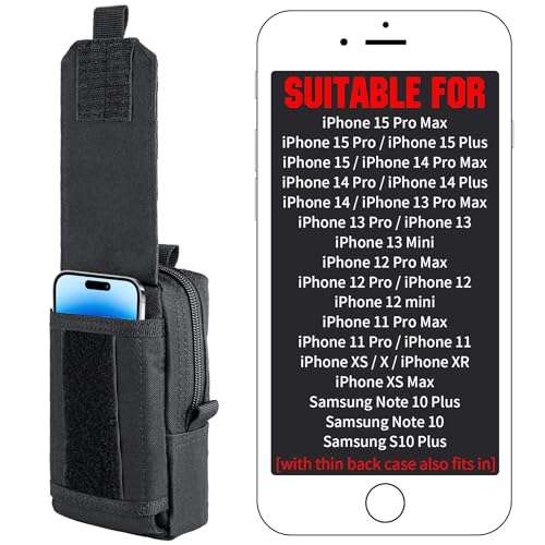 IronSeals Multi-Purpose Tactical Molle Pouch Waist Bag for Mobile Phone Belt Pouch Holster Cover Case for iPhone 16 Pro Max/16 Pro/16/15 Pro Max/14 Pro Max/13 Pro Max/12/11 Pro Max 2