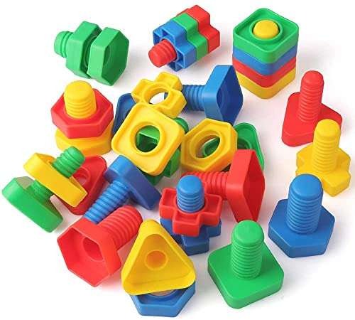 Preschool Big Size Nuts and Bolts Blocks for Kids and Toddlers - Shape and Colour Matching Screw Educational Montessori Building Construction Toy Matching Activities for 3 4 5 6 Year Old Boy and Girl 1