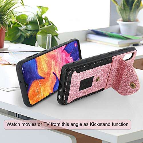 Lacass Slim Leather Wallet Case Protective Cover with Elastic Pocket Credit Card Slot Holder for Samsung Galaxy A10e SM-A102 (Bling Rose Gold) 5