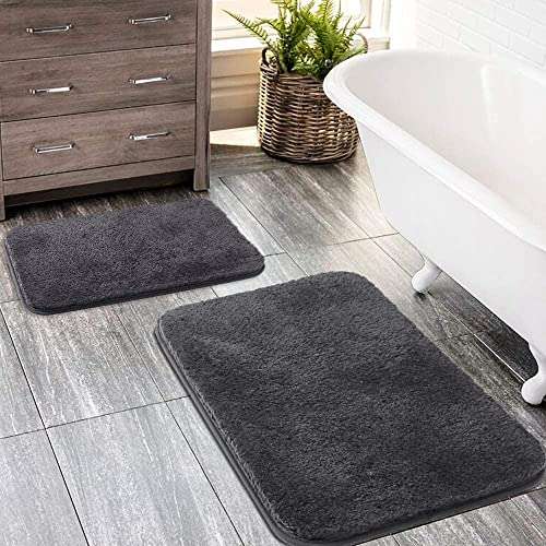 SIWAN | Anti-Skid Microfiber Soft Bathmat Use for Bathtub, Kitchen, Living Room, Dining Room Dark Grey, Pack of 2, (40cm x 60cm) 5