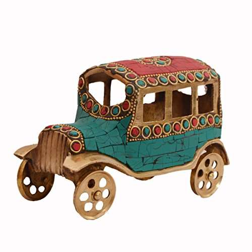 Purpledip Vintage Jeep Miniature Replica in Pure Brass with Spectacular gemstonework: Handmade Quirky Gift Collectible (11239) 1