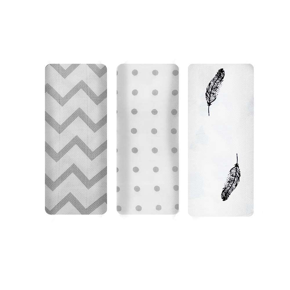 100% Organic Pure Cotton Muslin Baby Swaddle Blanket, Wrap Cloth Cotton Swaddle for Newborn Baby Girl's and Boy's Soft Premium Cotton Swaddle Blanket-Pack of 3 with Size 120X120 CM - World of Grey 1