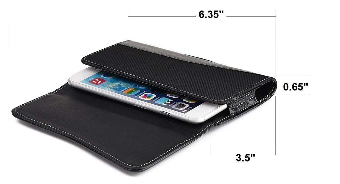 Horizontal Luxury Cell Phone Belt Pouch, Compatible w/iPhone Xs Max, 8 Plus 7 Plus 6 Plus Holster Clip fits w/Commuter Slim Case On or Bare Phone - MAX Inside Dims [6.35" X 3.25" X 0.5"] 6