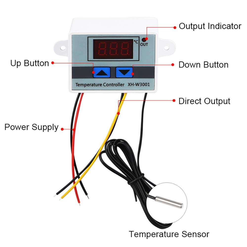 Digital LED Temperature Controller, DC 24V Temperature Controller Board Cooling/Heating Control Module Switch with Waterproof Sensor Probe 5