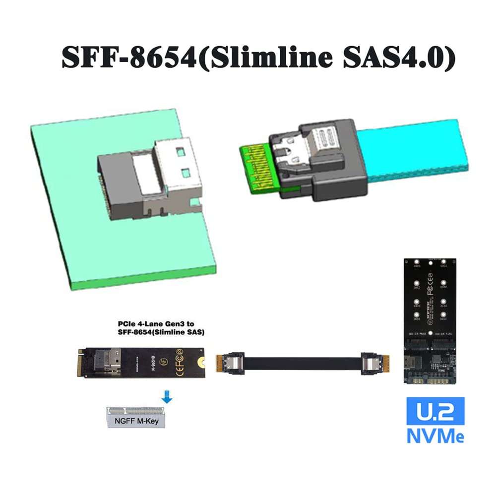NFHK PCI-E Slimline SAS 4.0 SFF-8654 4i 38pin Host to SFF-8654 Slim SAS Target Cable 40cm 6