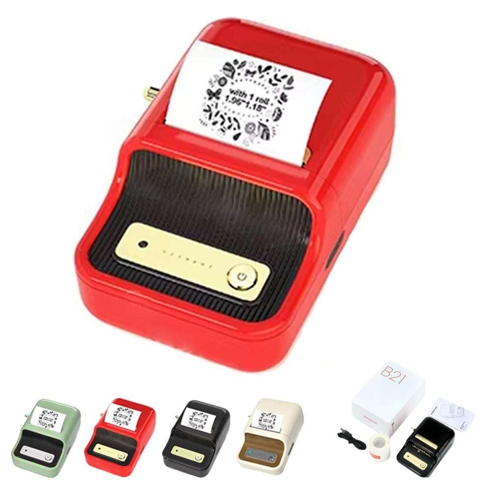 LABNRT Gift Tag Printer, B21 Portable Inkless Bluetooth Christmas Thermal Gift Tag Printer Label Maker Sticker Printer Machine with Tape, Label Printer for Home, Kitchen, School, Small Business(Red) 1