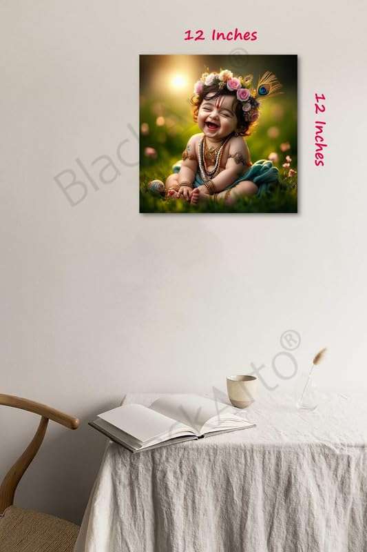 BLACKARTO Hindu Deity Baby Krishna 12" x 12" Photo Posters For Pregnant Women, Self Adhesive Premium Matte Vinyl Cute Bal Gopal Full HD Poster For Room Decoration 30 x 30 cms (Art-B, Pack Of 1) 3