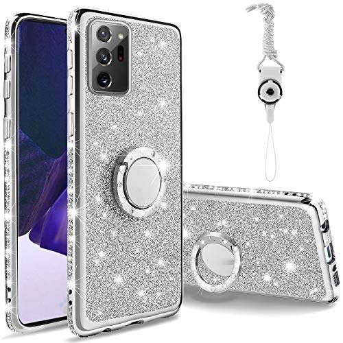 KUOGAS Samsung Galaxy Note 20 Ultra Case, Ultra-Slim Glitter Sparkly Bling Shiny TPU Rotating Ring Stand Silicon TPU Shockproof Protective Cell Phone Cover for Galaxy Note 20 Ultra(Silver) 1