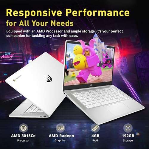 HP Chromebook 14" FHD IPS Laptop, AMD 3015Ce, 4GB RAM, 192GB Storage(32GB eMMC+160GB Docking Station), AMD Radeon Graphics, 720p HD Camera, HD Audio, Chrome OS, Ceramic White 3