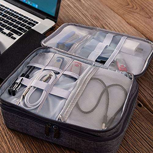 Electronic Organizer, Travel Electronics Accessories Organizer Bag- Cable Organizer Bag with 3 Removable Dividers, Padded Gadget Carrying Case for Cables, Portable Chargers, Electronics Adapters 4